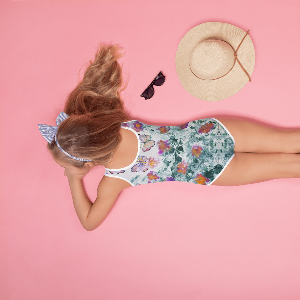 Butterflies in the Flowers All-Over Print Kids Swimsuit