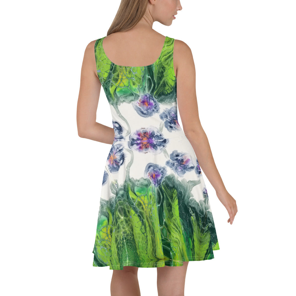 Blue Floral Abstract Skater Dress