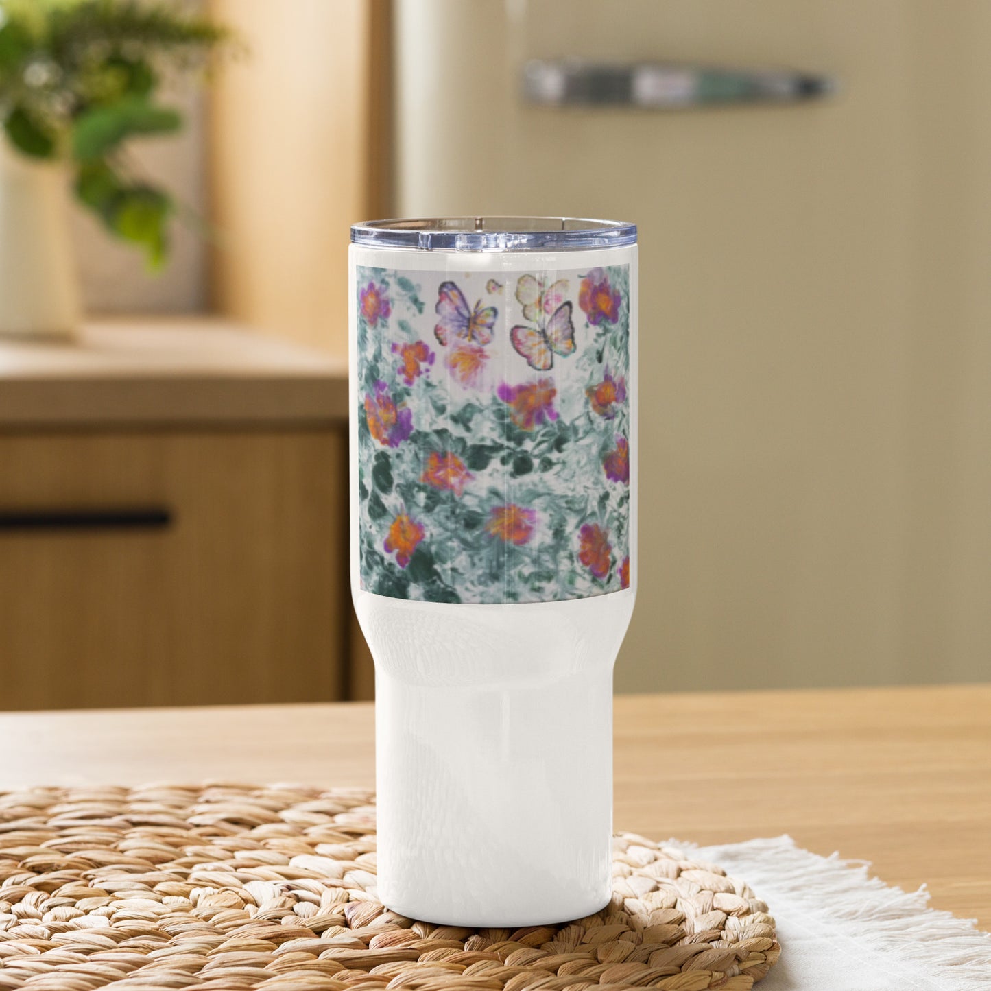 Butterflies in the Flowers Travel mug with a handle