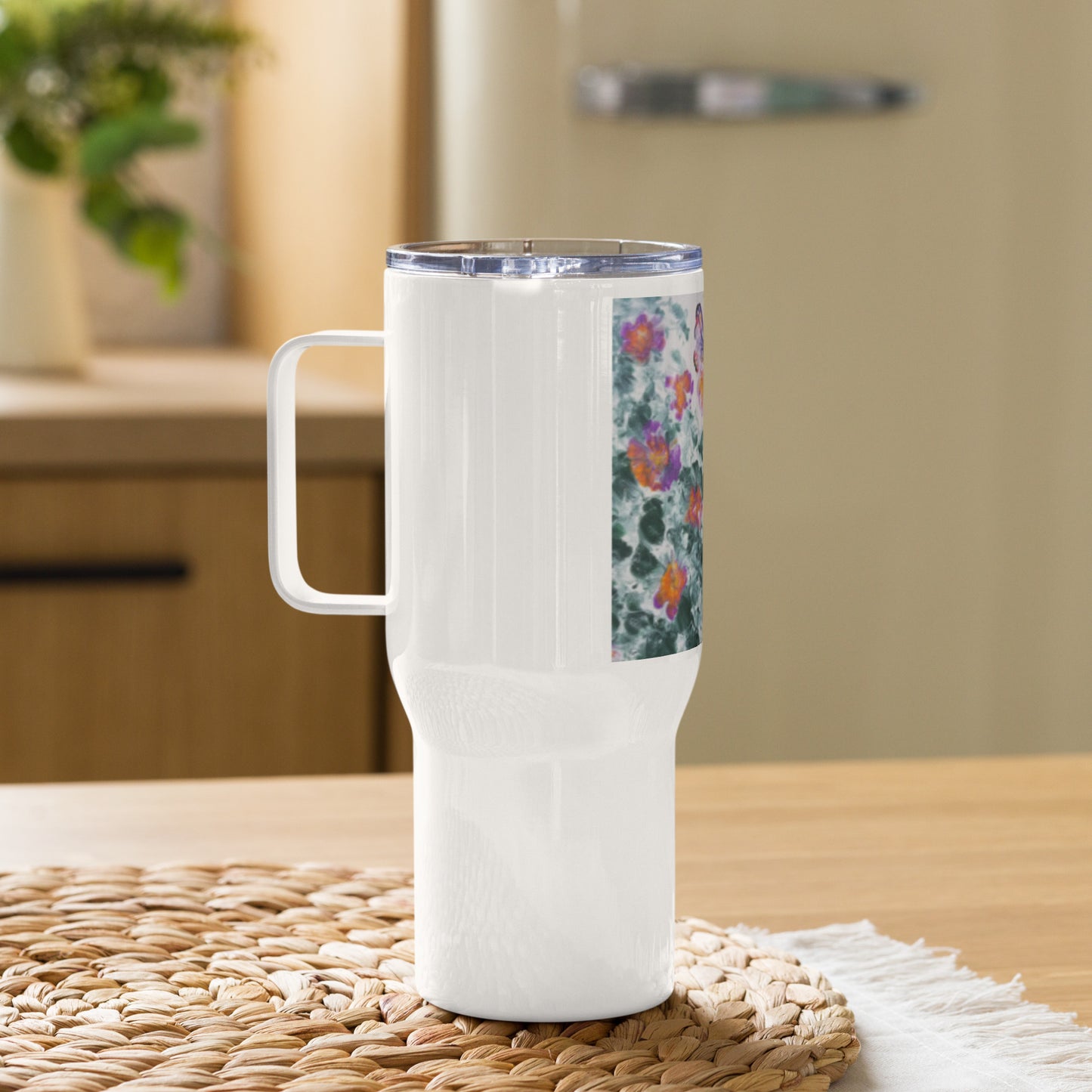 Butterflies in the Flowers Travel mug with a handle
