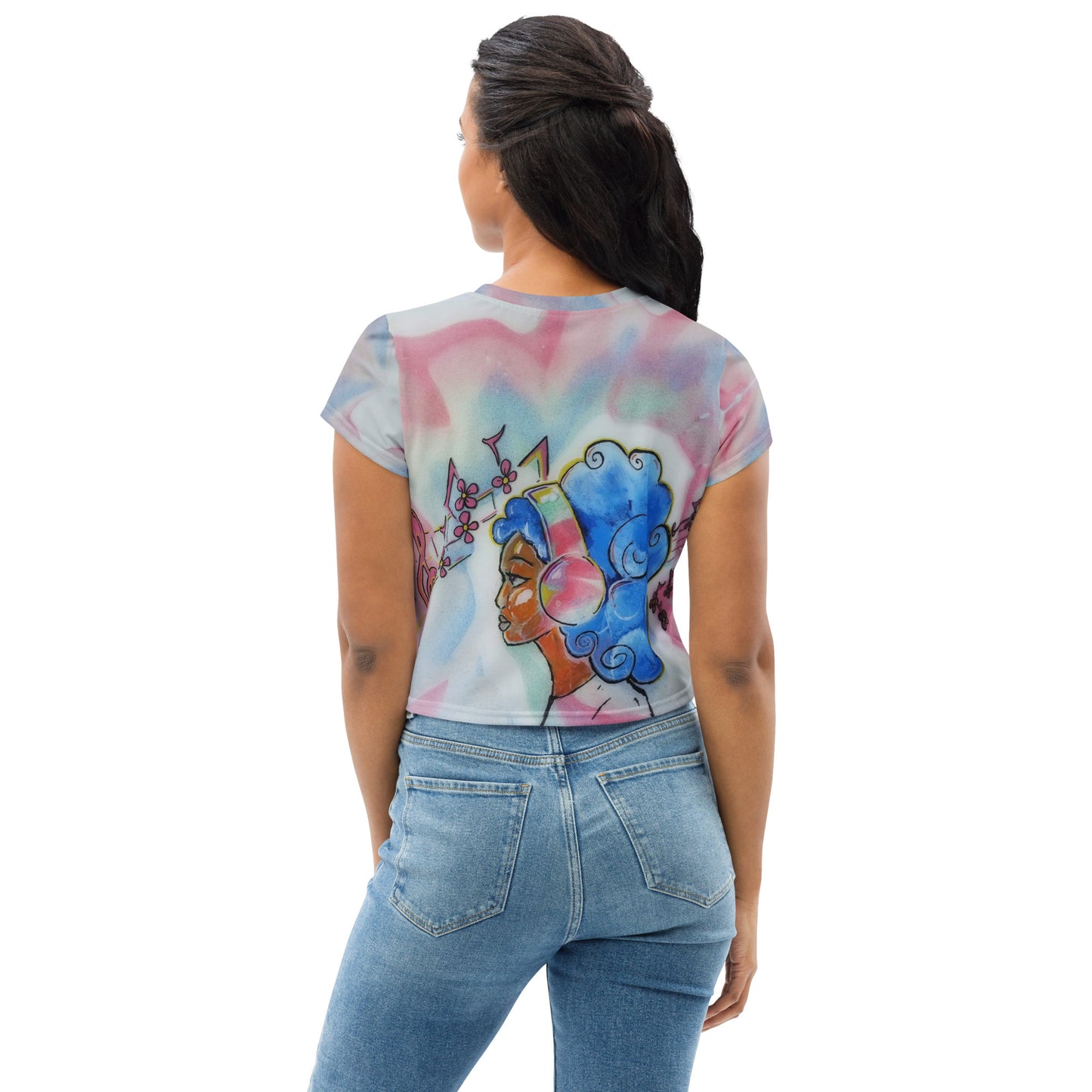 Girl with Headphones All-Over Print Crop Tee