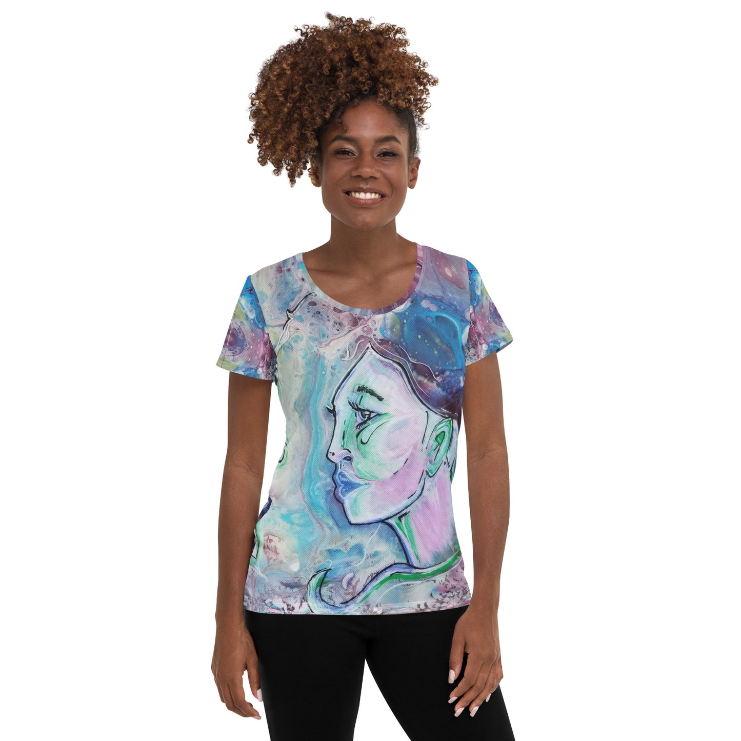 Lady in Blue All-Over Print Women's Athletic T-shirt
